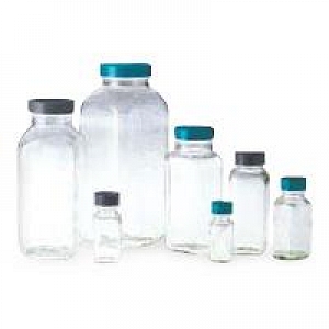 Clear Glass Wide Mouth Bottle with Black Phenolic Cap (12 Pack) 