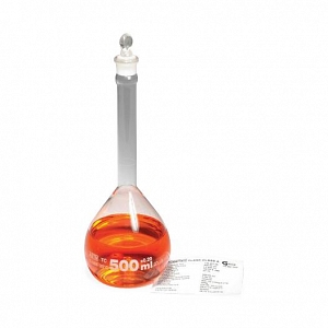 Borosilicate Glass ASTM Volumetric Flask with Glass Stopper, 500