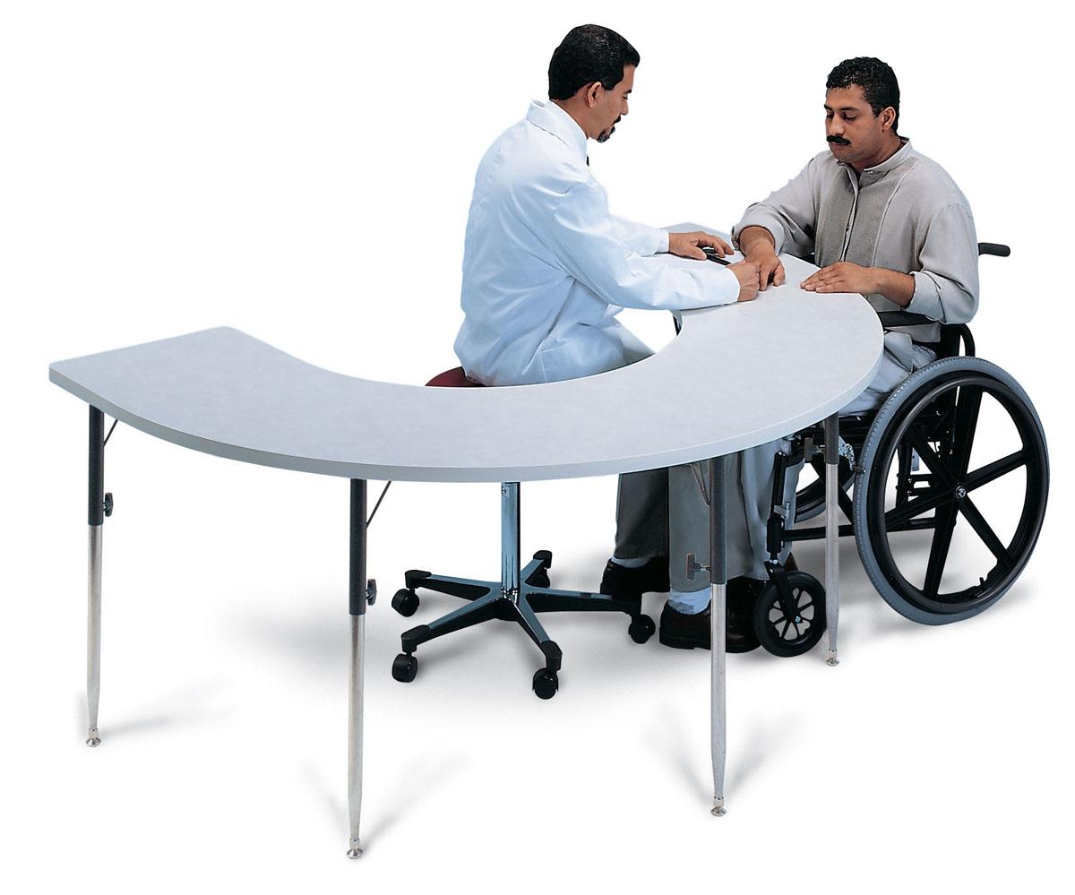 Wisconsin Bench: 72Wx48D LOBO Horseshoe Table with HPL Top and LOTZ Armor  Edge - Adjustable Height