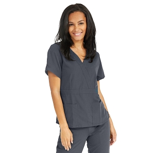 Licensed Green Bay Packers Mock Wrap Scrub Top for Women