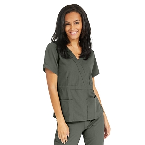 Licensed Green Bay Packers Mock Wrap Scrub Top for Women