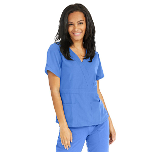 Denver Broncos Mock Wrap Scrub Top with Two Front Pockets