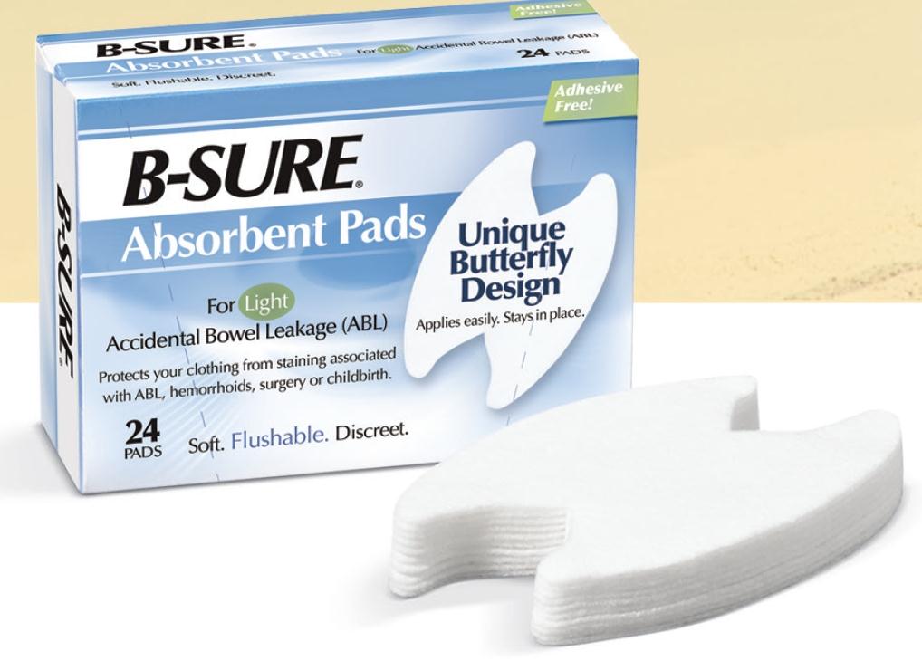 B-Sure Absorbent Pads for Accidental Bowel Leakage, Light