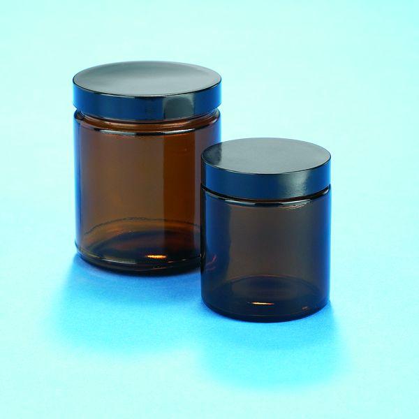 Amber Straight-Sided Glass Jars - 8 oz, Phenolic Cap