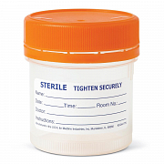 Sterile 4 oz Polypropylene Specimen Cup With 1/4 Turn RED Screwcap and  Tri-Lingual ID Label, Individually Wrapped, 100/CS