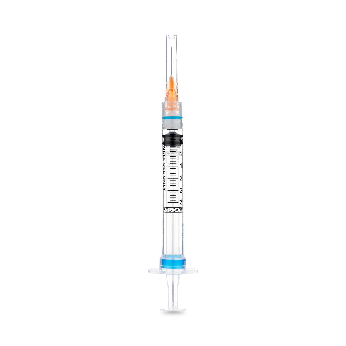 Syringe With Needle Sol-care Safety Flip Shield 3ml Syringe With
